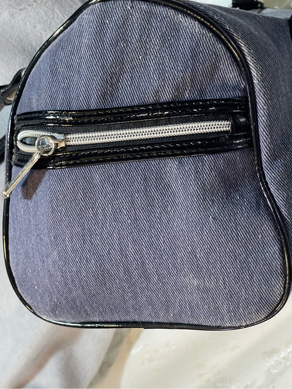 BetseyJohnson Studded Denim Barrel Bag with Patent Trim - Picture 10 of 16